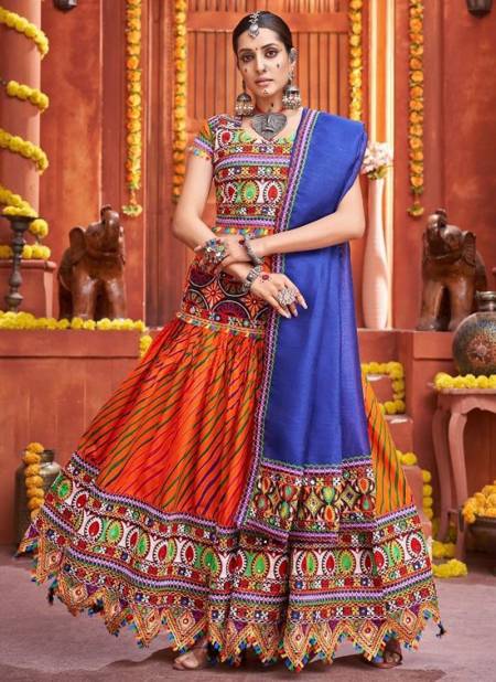 Orange Colour Aawaiya Rajwadi Vol 4 New Designer Navratri Special Cotton Silk Lehenga Choli Collection 7007